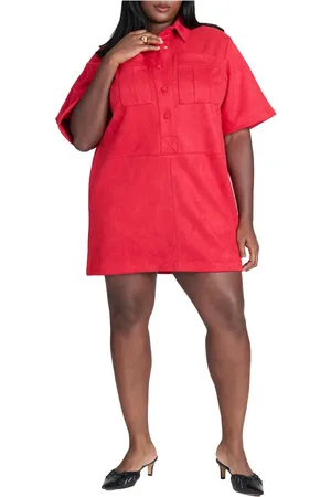 Eloquii Plus Size Faux Suede Mini Shirt Dress