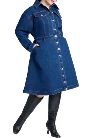 Eloquii Plus Size Denim Fit And Flare Shirt Dress