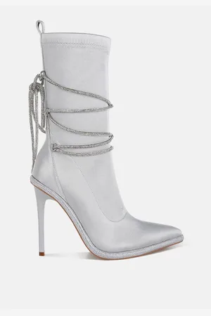 London Rag Dacia Rhinestones Strap Satin Calf Boots
