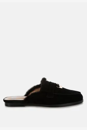RAG & CO Bosnia Suede & Faux Fur Slip On Mules