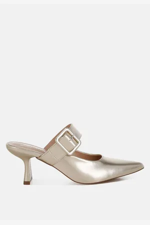 London Rag Bismi Large Buckle Kitten Heel Mules