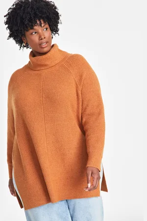 On 34th Plus Size Turtleneck Waffle-Knit Tunic Sweater, Created for Macy