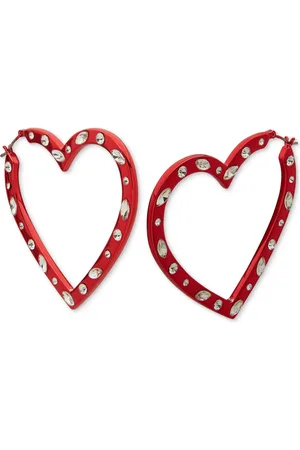Karl Lagerfeld Gold-Tone Mixed Cut Stone Resin Heart Medium Hoop Earrings, 1.85"