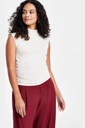 Bar Iii Petite Side-Ruched Mock-Neck Sleeveless Top, Created for Macy