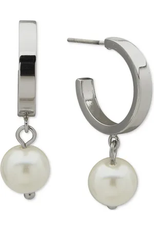 Karl Lagerfeld Silver-Tone Imitation Dangle Hoop Earrings