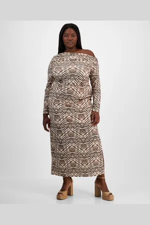 Bar Iii Trendy Plus Size Printed Knit Crepe Side-Slit Skirt, Exclusively at Macy