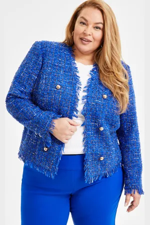 I.N.C. International Concepts Plus Size Collarless Tweed Blazer, Exclusively at Macy