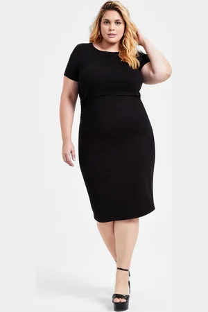 Bar Iii Trendy Plus Size Ponte Ruched Short-Sleeve Midi Dress, Exclusively at Macy