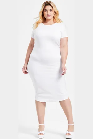 Bar Iii Trendy Plus Size Ponte Ruched Short-Sleeve Midi Dress, Exclusively at Macy
