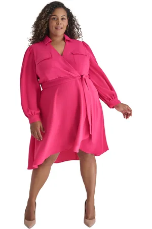 DKNY Plus Size Balloon-Sleeve Tie-Waist Faux-Wrap Dress