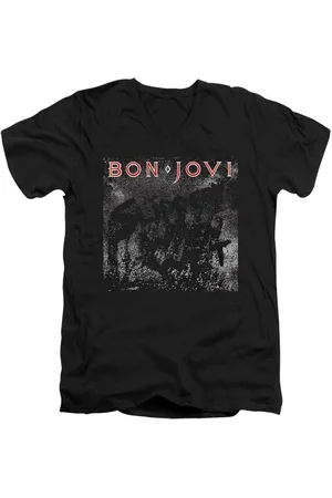 Bon Jovi Mens Slippery Cover Short Sleeve Adult V Neck Premium Cotton Tee / T-Shirt