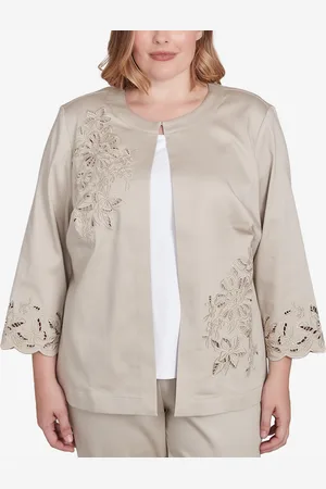 Alfred Dunner Plus Size Coming Up Roses Floral Cut Out Sateen Jacket
