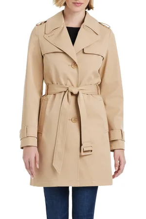 Kate Spade Women s Short Single-Breasted Pleated Back Trench Coat