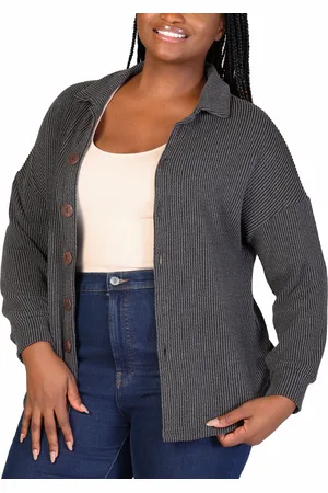 24Seven Comfort Apparel Plus Size Rib Button Up Shirt Jacket