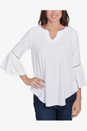 RUBY Petite Swiss Dot Solid Flounce Sleeve Top