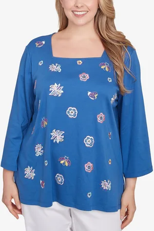 RUBY Plus Size Embroidered Scattered Floral Top