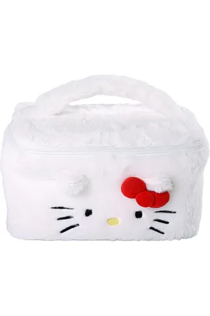 Hello Kitty Fluffy Cosmetic Travel Bag - White, red