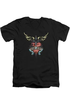 Bon Jovi Mens Daggered Short Sleeve Adult V Neck Premium Cotton Tee / T-Shirt