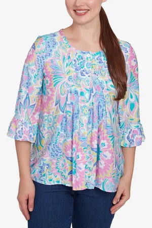 RUBY Petite Utopian Floral Silky Button Front Top