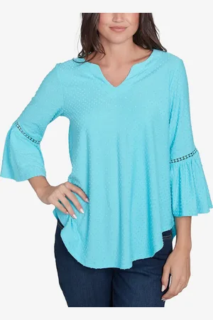 RUBY Petite Swiss Dot Solid Flounce Sleeve Top