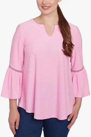 RUBY Petite Swiss Dot Solid Flounce Sleeve Top