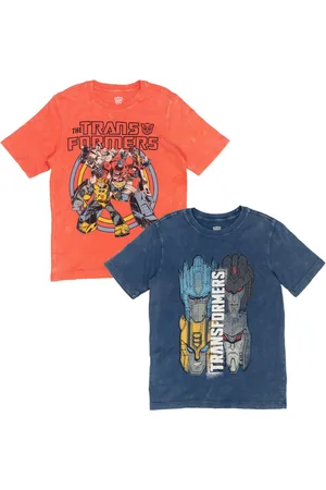 TRANSFORMERS Boys Optimus Prime Bumblebee Megatron 2 Pack T-Shirts to - Black / orange