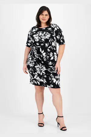 Connected Plus Size Knotted Elbow-Sleeve Dress