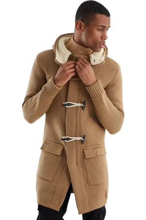 LEIF NELSON Men s Long Hooded Knit Coat-Style Cardigan with Toggle Closure