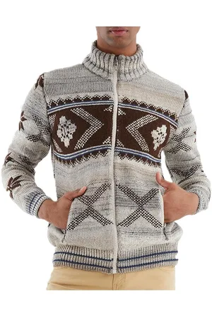 LEIF NELSON Men s Knit Jacket with Zipper, Norwegian Pattern