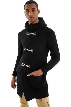 LEIF NELSON Men s Long Hooded Knit Coat-Style Cardigan with Toggle Closure