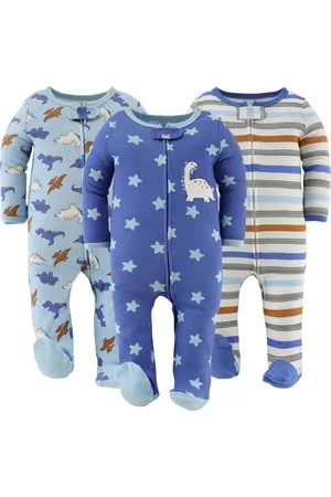 The Peanutshell 3pk Cotton Sleeper Set for Baby Boy, Cobalt Dino