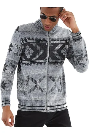 LEIF NELSON Men s Knit Jacket with Zipper, Norwegian Pattern