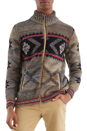 LEIF NELSON Men s Knit Jacket with Zipper, Norwegian Pattern