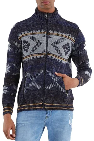 LEIF NELSON Men s Knit Jacket with Zipper, Norwegian Pattern