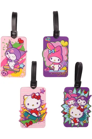 Hello Kitty Sanrio Friends 4-Piece Luggage Tag Set - Cute Travel Essentials - Purple, pink, red