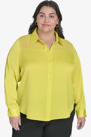 DKNY Plus Size Mixed-Media Blouse