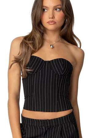 Edikted Womens Aliza Strapless Pinstripe Corset