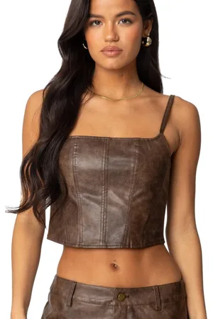 Edikted Womens Scout Zip Up Faux Leather Corset