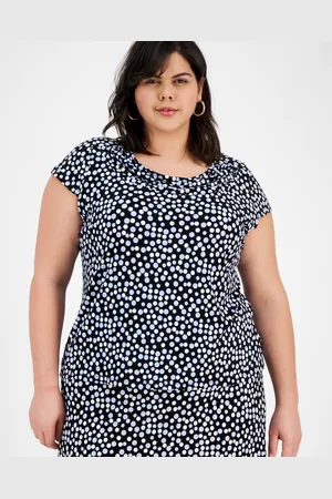 Kasper Plus Size Printed Cowlneck Cap-Sleeve Blouse