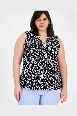 Kasper Plus Size Sleeveless Printed Knot-Front Blouse