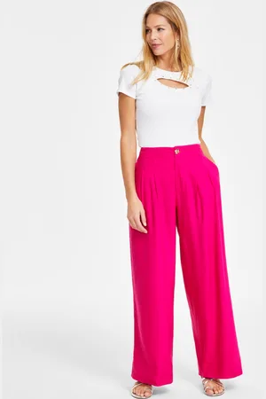 I.N.C. International Concepts Petite Linen-Blend High-Rise Pleated Wide-Leg Linen-Blend Pants, Created for Macy