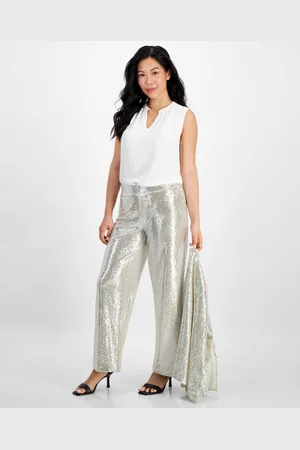 Anne Klein Petite Pull-On Wide-Leg Sparkle Pants