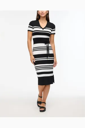 Ellen Tracy Women s Striped Knit Dress - Black/marshmallow stripe