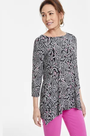 Jm Collection Petite Paisley-Print Vented-Hem Tunic, Exclusively at Macy