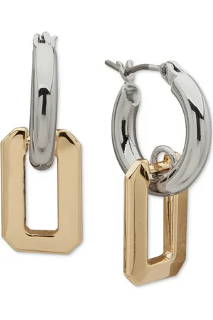 Karl Lagerfeld Two-Tone Faceted Geometric Charm Hoop Earrings