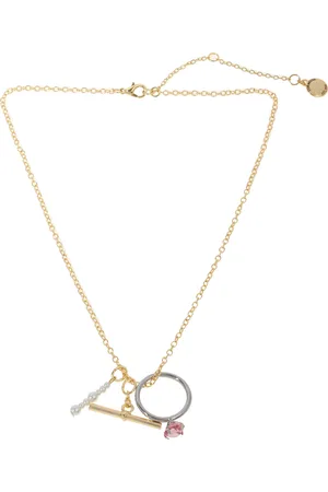 Steve Madden Punk Romance Faux Cultivated Pearl Ring Charm Necklace - Pink, Two Tone