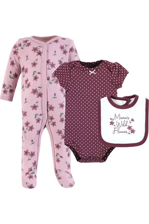 Hudson Baby Girls Hudson Cotton Sleep and Play, Bodysuit and Bandana Bib Set,