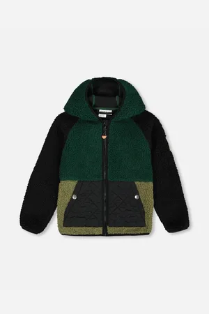 Deux par Deux Big Boys Sherpa Mid-Season Colorblock Jacket Black, Forest Green, And Olive - Black, forest green, and olive