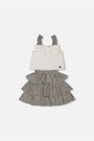 Deux par Deux Big Girls Bow Top And Ruffled Skirt Set