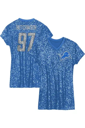 Outerstuff Big Girls Aidan Hutchinson Detroit Lions Sequin Player Name Number V-Neck Dress